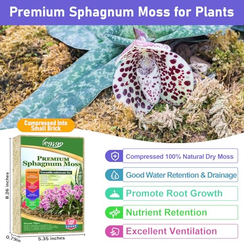Legigo 5.3oz Natural Sphagnum Moss for Plants, 6QT Long Fiber Orchid Moss Potting Mix, Dried Sphagnum Moss for Plants Indoor, Orchid Repotting, Succulent, Carnivorous Plants, Terrarium and Reptiles - size: 5.3oz