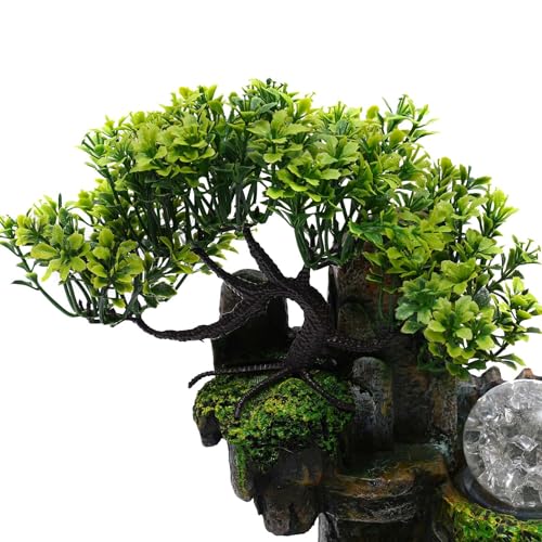 110V 3.5W Tabletop Water Fountain, Indoor Rockery Stream Desktop Fountain Waterfall with Atomizer & Auto Pump, Led Illuminated Waterfall, Zen Décoration for Meditation for Good Luck & Wealth