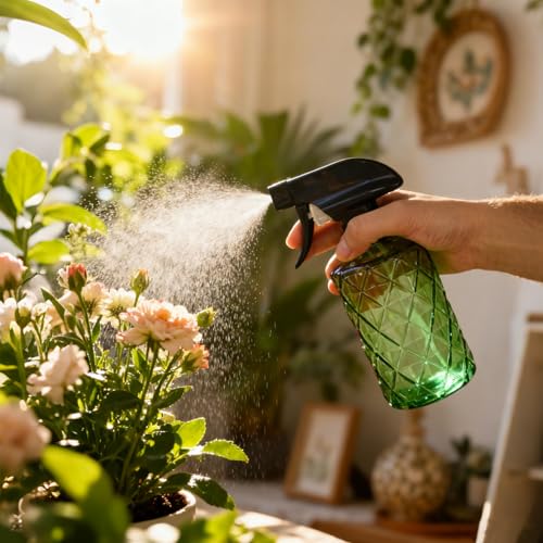YYTSGG Green Glass Plant Mister Bottle, 12oz Refillable Water Spray Bottle with Adjustable Mist Nozzle for Indoor Flowers, Outdoor Gardening, Cleaning, Hair and Pets Care - color: Light Green