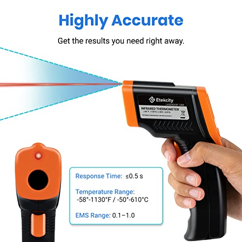 Etekcity Infrared Thermometer Laser Temperature Gun 1080, -58°F~ 1130°F for Meat Food Candy Pizza Oven, Heat Gun for Cooking, Kitchen, Fridge, Reptile, BBQ, HAVC, Adjustable Emissivity & Max Measure - color: Blaze Orange, style: Advanced