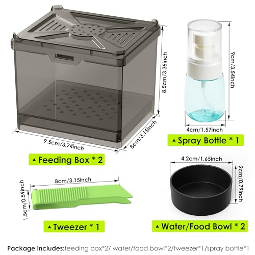 Spider Habitat Kit - Ready-to-Use Box for Small Insects,Dubia Roach, Cockroaches, Crickets, Scorpions, Centipedes, Mantises & Snails 3.74''x3.15''x3.35''(No Assembly Needed)