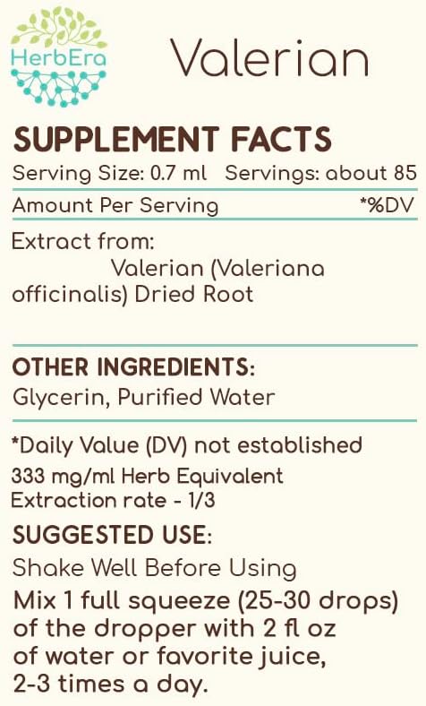 Valerian B60 Alcohol-Free Herbal Extract Tincture, Concentrated Liquid Drops Natural (Valeriana Officinalis) (2 fl oz)