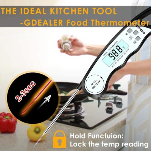 GDEALER Meat Thermometer Digital Instant Read Thermometer Ultra-Fast Cooking Food Thermometer with 4.6” Folding Probe Calibration Function for Kitchen Milk Candy, BBQ Grill, Smokers (Black) - color: D-Black
