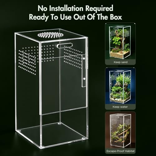 Pre-Assembled Jumping Spider Enclosure, Acrylic Terrarium with Magnetic Door & All-Side Ventilation, Habitat for Spiderling, Mantis, Tarantula, Snail (5"×5"×10") - size: Large Vertical (5"×5"×10")