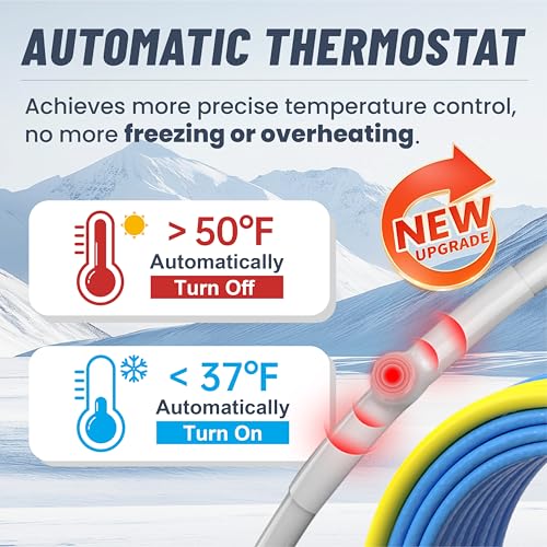 2 Ft Upgraded Dual-Indicators Heat Tape for Water Pipes, YeloDeer Self-Regulating Heat Trace with Thermostat, Heating Cable with Extra End Seals for Metal and Plastic Pipes 120V - style: 2-feet