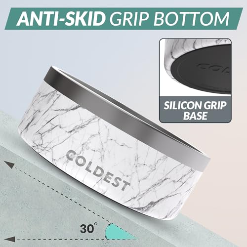 Coldest Dog Bowl - Anti Rust Metal, Non Slip, 3 Layers Insulated Stainless Steel Dog Bowls - Spill Proof & Heavy Duty - Water Bowl for Dogs, Cats & Pets, Dish Washer Safe (100 oz, Carrara Marble) - color: Carrara Marble, size: 100 oz