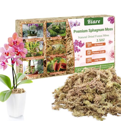 Riare 3.5 OZ Premium Sphagnum Moss for Plants- 4QT Natural Long Fiber Sphagnum Peat Moss Dried, Plants Moss Orchid Potting Mix for Orchids Repotting, Carnivorous Succulent Potted Plants and Reptiles - size: 4QT/3.5oz