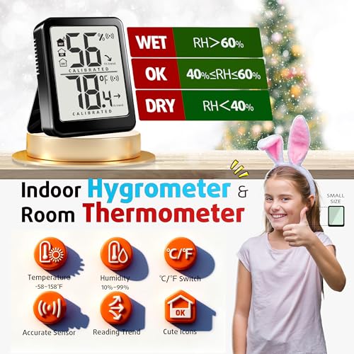 Antonki 2 Pack Room Thermometer Small Hygrometer Indoor Humidity Monitor Sensor, Digital Temperature and Humidity Meter Gauge for Home, Baby Nursery, Reptile, Greenhouse - Battery Included