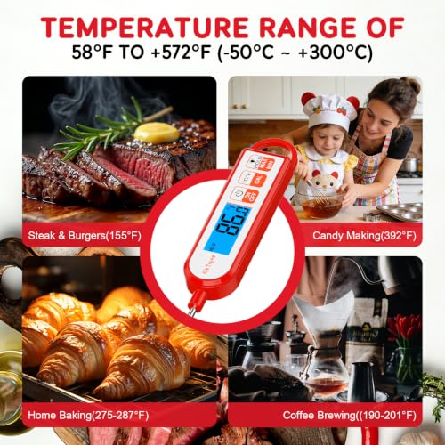 Digital Instant Read Meat Thermometer Kitchen Cooking Food Candy Thermometer for Oil Deep Fry BBQ Grill Smoker Thermometer by AikTryee - color: Black Red-SR807