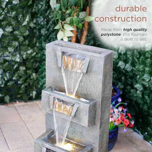 Alpine Corporation TZL406 33" 3 Tier Basin Cascading Fountain with LED Lights, Outdoor Water Feature for Garden, Patio, Backyard & Home Decor, Elegant Waterfall Design, Gray - style: 33"H - Gray 4-Tier w/ LEDs