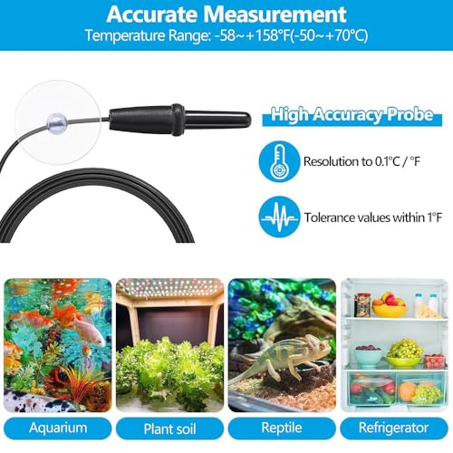 DaToo Aquarium Thermometer with Large LCD Display Fahrenheit/Celsius(℉/℃) Fish Tank Thermometer for Aquarium Reptile Terrarium Digital Water Thermometer with Suction Cup(6 Pack) - size: 6 Pack