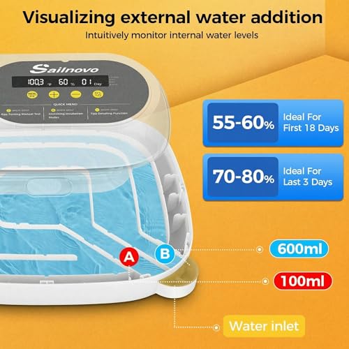Sailnovo Incubator for 24 Eggs, 4 Modes Egg Incubator with Automatic Egg Turning, Temperature Control and Humidity Alarm - 360°View with Clear Window Incubators for Hatching Chicks(Grey)