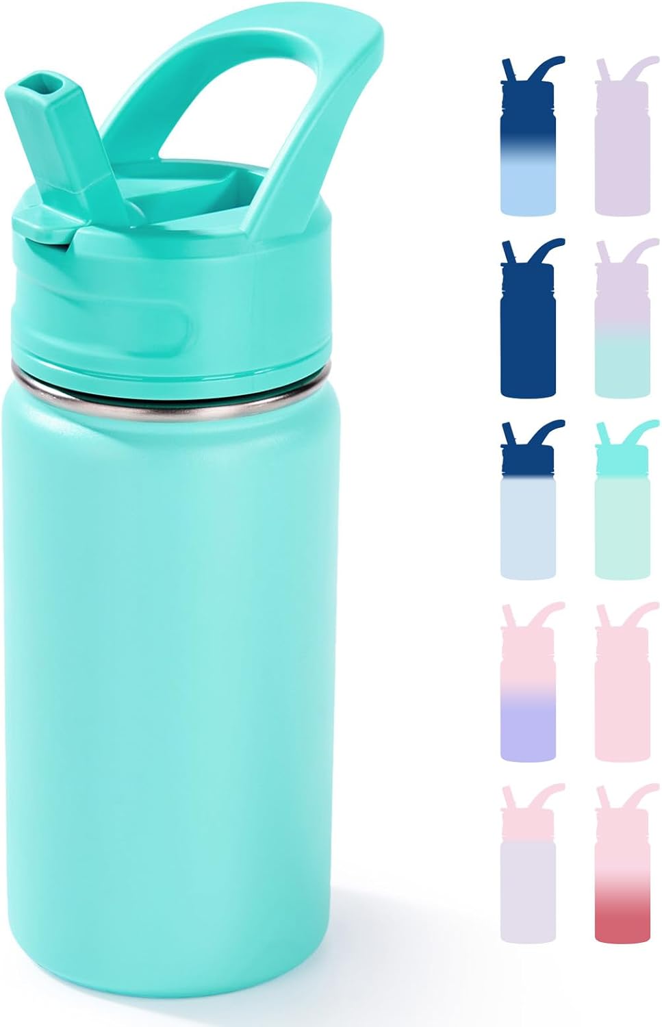 Fijinhom 12oz Kids Water Bottle for School, Toddler Water Bottles with Straws, Insulated Water Bottles for Boys&Girls, Stainless Steel Vacuum Insulated Bottle for Kids, Leak-Proof, BPA-Free, Blue