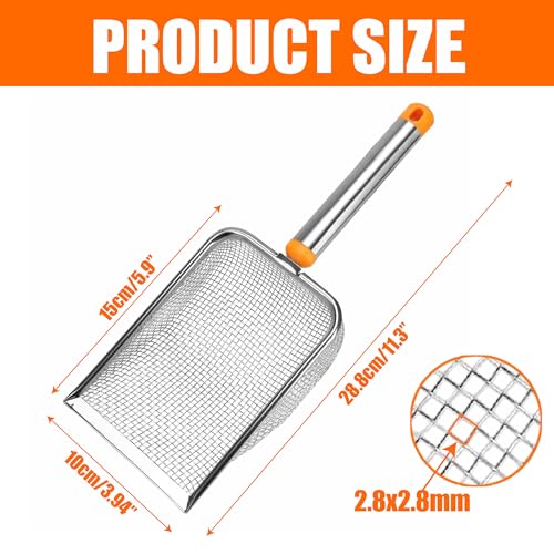 Cat Litter Scoop Stainless Steel Mesh Scooper with Long Handle, Deep Shovel Non-Stick Coated Metal for Box Kitten Pooper Lifter, Regular Scoop, Sifting Poop, Non-Slip Grip, Easy Clean, Hole: 2.8mm