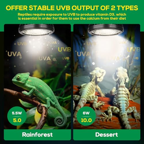 High Intensity UVB Reptile Light Bulb 6W 10.0 Full Spectrum UVA UVB for Reptiles simulating Sunlight Promote Synthesis of Vitamin D3 in Reptile Pets for Turtle,Lizard,Bearded Dragon,Spider - size: 6W10.0