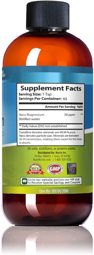 NutriNoche Liquid Magnesium Supplement - 30 PPM of Nano Sized Magnesium Particles Absorbed at a Cellular Level - Colloidal Minerals
