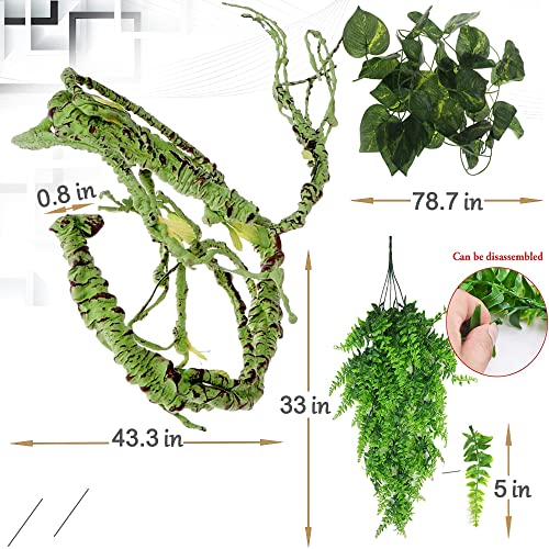 Hamiledyi Reptile Plants Bendable Jungle Climbing Vine Terrarium Branch Flexible Plastic Leaves Hanging Pet Habitat Decoration for Bearded Dragon Lizard Gecko Frog Snake Tank Accessories Decor - size: 3 PCS - Style 1