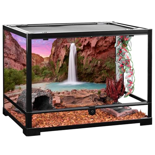 AWERT 36x18 inches Reptile Habitat Background Sunset Mountain Waterfall Terrarium Background Polyester Background - size: 36x18in/90x45cm