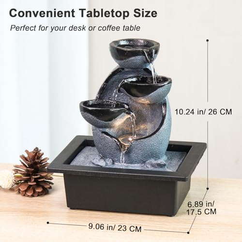 Tabletop Water Fountain with LED Lights, Indoor Resin Waterfall Fountain for Desk Office Home Decor, Zen Meditation Relaxation Feature with ON/Off Switch and Pebbles - size: A