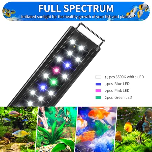 AQUANEAT LED Aquarium Light for 12 Inch Fish Tank, Auto On Off with Timer, Full Spectrum, Adjustable Brightness, Daylight Moonlight Mode, for Fresh Water Low-to-Mid Light Plants - size: 11"-14"