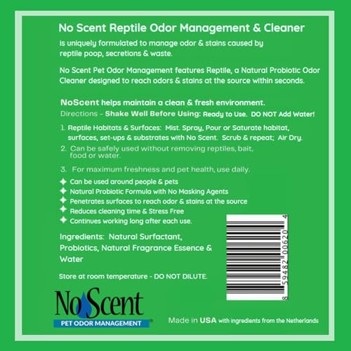 No Scent Reptile - Professional Pet Waste Odor Eliminator and Cleaner - Safe All Natural Probiotic & Enzyme Formula Smell Remover for Tanks Terrariums Enclosures and Substrates (2 oz x 2) - size: 2 Fl Oz (Pack of 2)