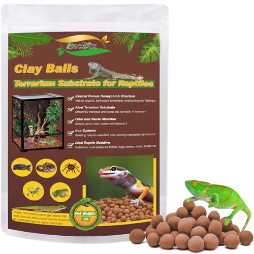 ZeeDix 2 LBS Reptile Substrate Leca Balls - 100% Organic Expanded Clay Pebbles, Ideal Bioactive Terrarium Clay Balls Substrate for Reptile Terrarium Tank, Bearded Dragon, Tortoise, Gecko, Snake & Frog - color: 2LBS