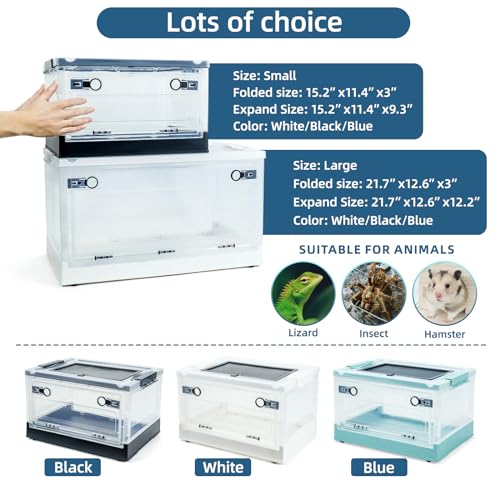 Foldable 16" Reptile Terrariums, Snake Tanks, and Enclosures for Bearded Dragons, Iguanas, Lizards, Crested Geckos -Clear Views, Portability, High-Temperature Resistant Iron Mesh Ventilation - color: Black