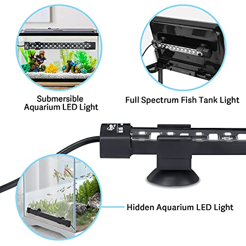 hygger 24/7 Mode Submersible Aquarium LED Light, Full Spectrum Hidden Fish Tank Light with 3 Rows Beads 7 Colors Auto On Off Sunrise-Daylight-Moonlight, Adjustable Timer Brightness - size: 8in 6W