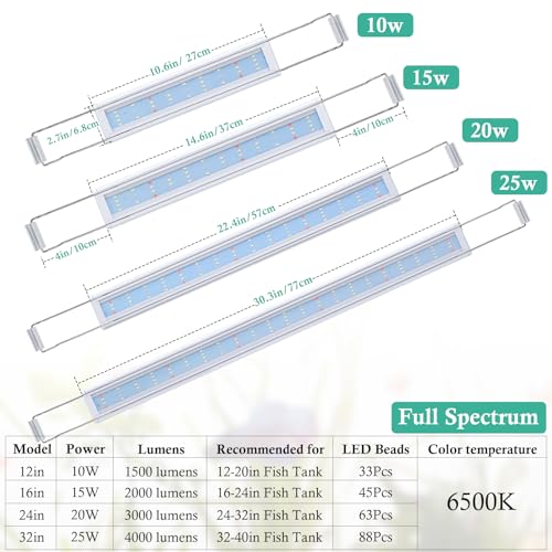 HITOP Full Spectrum LED Aquarium Light – 16-24” Classic Fish Tank Light with Timer, Aquarium Plant Light with Stable Extendable Brackets (16-24in) - size: 16-24in