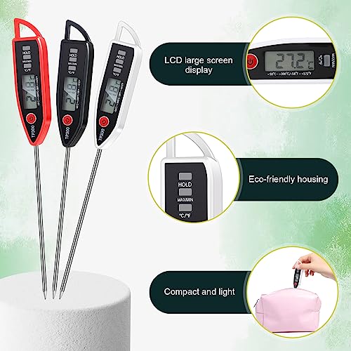 Copkim 6 Set Waterproof Food Thermometer for Water, Liquid, Candle and Cooking Digital Meat Thermometer with Long Probe Instant Read for Kitchen BBQ Grill Candy (Black,White,Red) - color: Black,White,Red