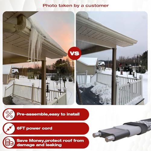 H&G Lifestyles Roof Heat Cable Snow De-icing Kit Self-Regulating Plug-in Ready Heat Tape for Roof and Gutters Ice Dam Prevention 8W/ft 50ft | Self-Regulating Heaters to Prevent Ice Dams,Heavy Duty Heat Tapes for Snow De-icing, 8Watts per Foot Patented Tec