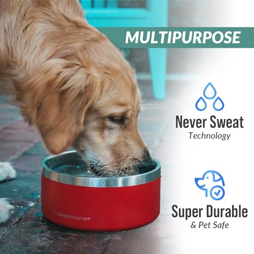 Coldest Dog Bowl - Anti Rust Metal, Non Slip, 3 Layers Insulated Stainless Steel Dog Bowls - Spill Proof & Heavy Duty - Water Bowl for Dogs, Cats & Pets, Dish Washer Safe (100 oz, Candy Red Glitter) - color: Candy Red Glitter, size: 100 oz