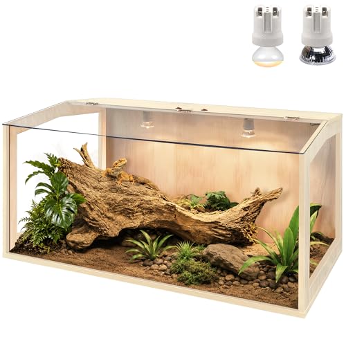 PROLEE Bearded Dragon Tank, Lizard Tank with Clear Tempered Glass, Anti-Scratch Reptile Enclosure, Reptile Tank Built-in Light Fixtures with Switch (32X16X16inch,34 Gallon) - color: Transparent Roof, size: 32X16X16inch,34 Gallons