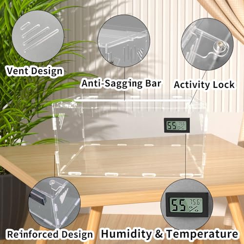 Reptile Terrariums, with Temperature Hygrometer, 11.8"x7.9"x5.9" Acrylic Reptile Breeding Box Terrarium Cage Tank for Small Reptile Insect Home Office - size: Terrestrial S (No Tray)