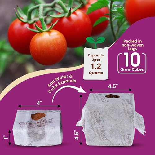 Gro-Med Coco Coir Seed Starter Cubes NPK Enriched for Herbs, Flowers, Vegetables organic Coco 4 Inch Plugs Perfect for Cloning, Cuttings, Propagation - 10 Cubes- Best Alternative to Peatmoss, Rockwool - size: Seed Starter Cubes Pack of 10
