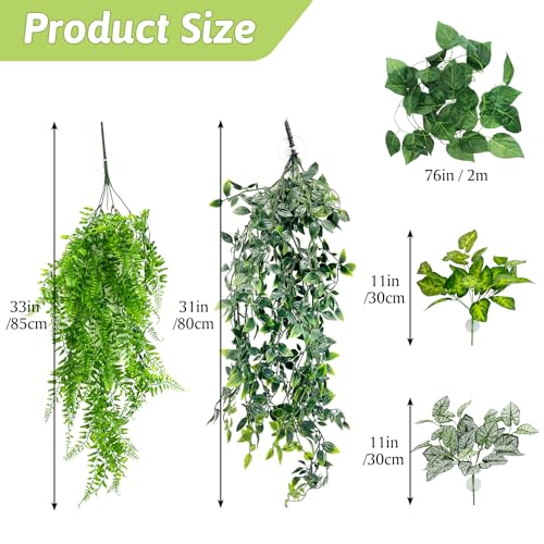 Hamiledyi 5 Pcs Reptile Plants Terrarium Hanging Fake Plant Leaves and Large Driftwood for Reptile Tank 11-16" Natural Bearded Dragon Wood for Ball Python Gecko Lizard Chameleon Iguana