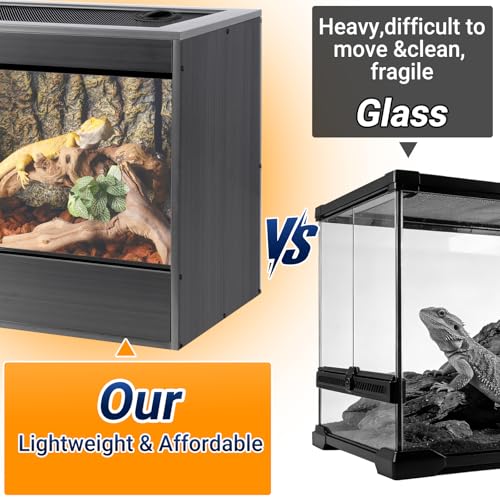 34 Gallon Reptile Enclosure, 24x18x18 Composite Wood & Plastic Reptile Terrarium, 24" Wide Lightweight Eco Reptile Habitat Lounge for Crested Leopard Gecko Lizard Snake Tortoise - size: 24x18x18 inch