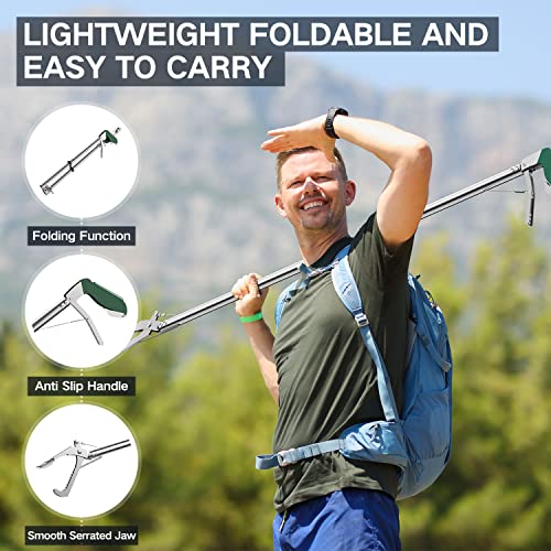 78“ Snake Tongs Collapsible Grabber, Professional Reptile Snake Catcher Wide Jaw Handling Tool, Stainless Steel Snake Hook - size: 78 inch