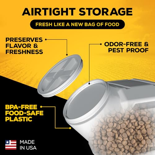 Vittles Vault Traditional Pet Food Storage Container For Dog Kibbles/Bird Seed/Oatmeal/Rice/Flour/Cereal, BPA Free Plastic, Sealed Airtight For Cat Food, Up To 35 lb, Made in USA, With Scoop, Gray - size: 35 Pounds