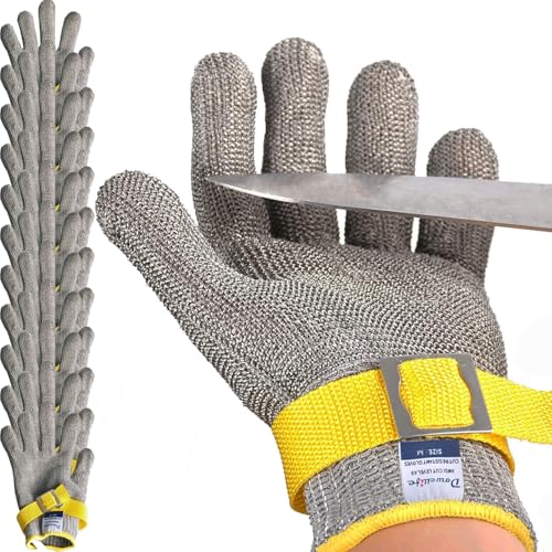 Dowellife ANSI A9 Cut Resistant Glove Food Grade, Stainless Steel Mesh Metal Knife Cutting Glove for Butcher Meat Cutting Oyster Shucking Kitchen Mandoline Chef Slicing Fish Fillet (Small-12 Pcs) - size: Small (Pack of 12)