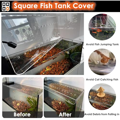 Cat-Proof Aquarium Anti-Jump Cover, Acrylic Terrarium Lid for Fish Tanks, Top Mount Hood with Vent Hole, Fits 8-20 Inch Aquariums (L40xW20cm/15.7x7.9in) - size: L35xW30cm/13.8x11.8in