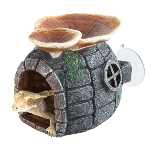 REPTI ZOO Reptile Hide, Multifunctional with Suction Cup, Resin Reptile Hides, and Caves for Reptiles, Gecko, Lizard (Ganoderma Lucidum Shape)