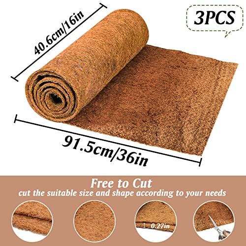 ZeeDix 3 Rolls Reptile Carpet, 16 x 36 inches Natural Coconut Fiber Liner Mat Flooring Accessories for Reptile Tank - Bearded Dragon Tortoise Lizard Turtle Snake Leopard Gecko Substrate Bedding - size: 3 Pcs (16X36in)