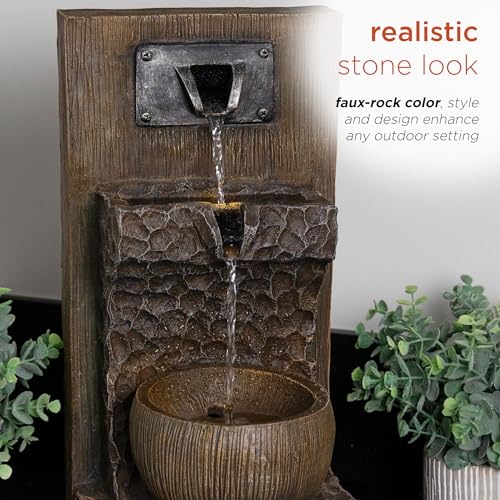 Alpine Corporation ZDQ108 Indoor/Outdoor Floor 3-Tier Fountain with LED Lights, Cascading Garden Water Fountain, 20" H, Brown - style: 20"H - Brown 3-Tier w/ LEDs