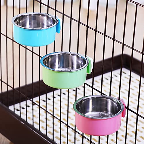 Dog Crate Bowl, Hanging Stainless Steel Removable Pet Crate Water & Food Bowls, Pet Cage Feeder Container Coop Cup for Cat Puppy Birds Rats Guinea Pigs Rabbit Hamster (2PCS) - color: (Round) Green/Pink