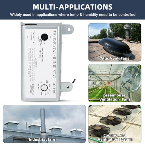 Criditpid Attic Fan Adjustable Thermostat & Humidistat Controller Box for Powered Attic Ventilators Fan- Replacement Temperature Humidity Controller.
