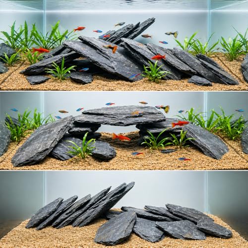 Fish Tank Rock Natural Slate Rocks 2 to 8 inch Aquariums Stone for Aquascaping,Terrariums, Reptile Enclosures,Paludariums,and Gardens-20lb - size: 20lb（2-8'')