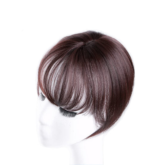 Lesafev Mini Fringe Hairpiece Straight Clip In Forehead Topper With Wispy Bangs Extension Dark Brown