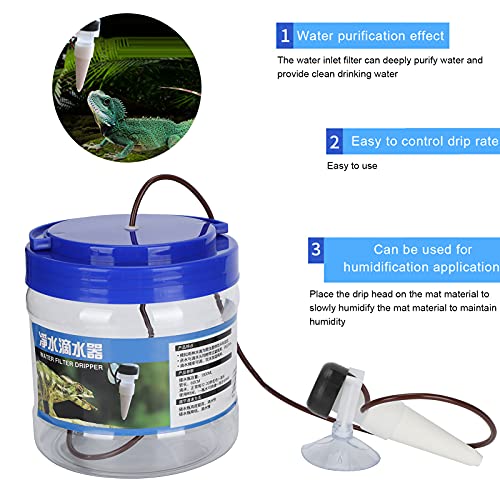 Reptile Watering Dripper, Reptile Humidifier Reptile Irrigation Device with Filtered Water Inlet and Drip Head for Geckos Lizards 1300ML Capacity Adjustable Dripping Speed