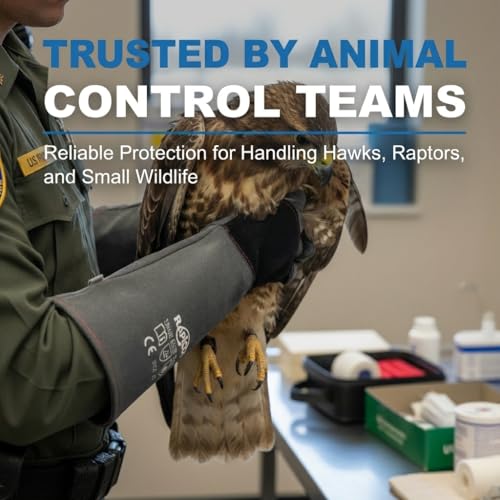 RAPICCA Animal Handling Gloves, Bite Proof Double Leather, 22 in Grey-Black | For Dog, Cat, Bird, Falconry, Snake & Reptile Handling; Vets, Groomers & Animal Control Teams - style: 22 Inches
